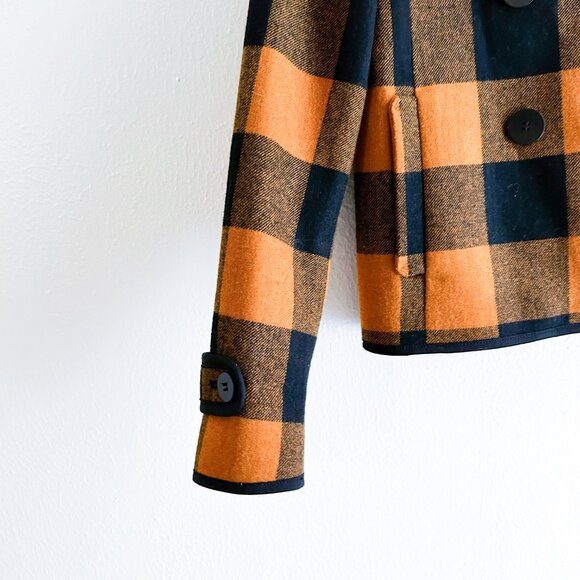 LOFT Wool Buffalo Check Double Breasted Navy/Gold Swing Coat - Picture 8 of 12